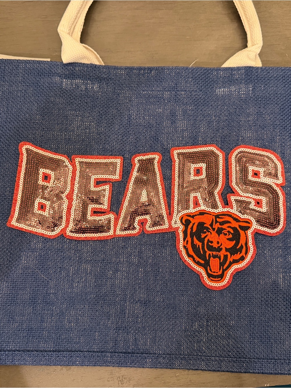 Bears Sequin Logo Tote Bag in Navy and Orange